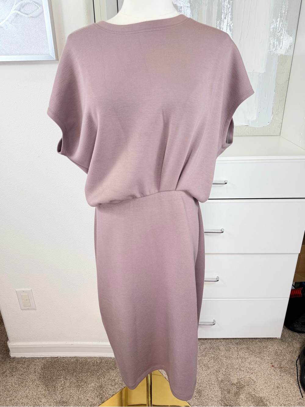 Spanx AirEssentials Gathered Waist Dress Mauve Dolman Sleeve Midi M